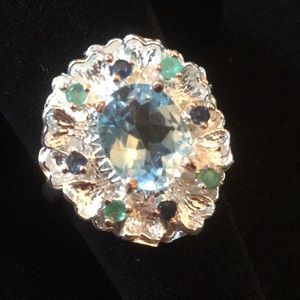 Gorgeous Genuine Topaz, Sapphire & Emerald Ring